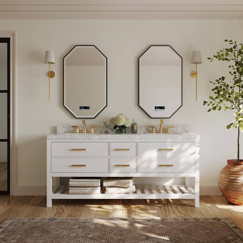 Ancerre Designs Elizabeth 72" Bathroom Vanity Set with Gold Hardware in White