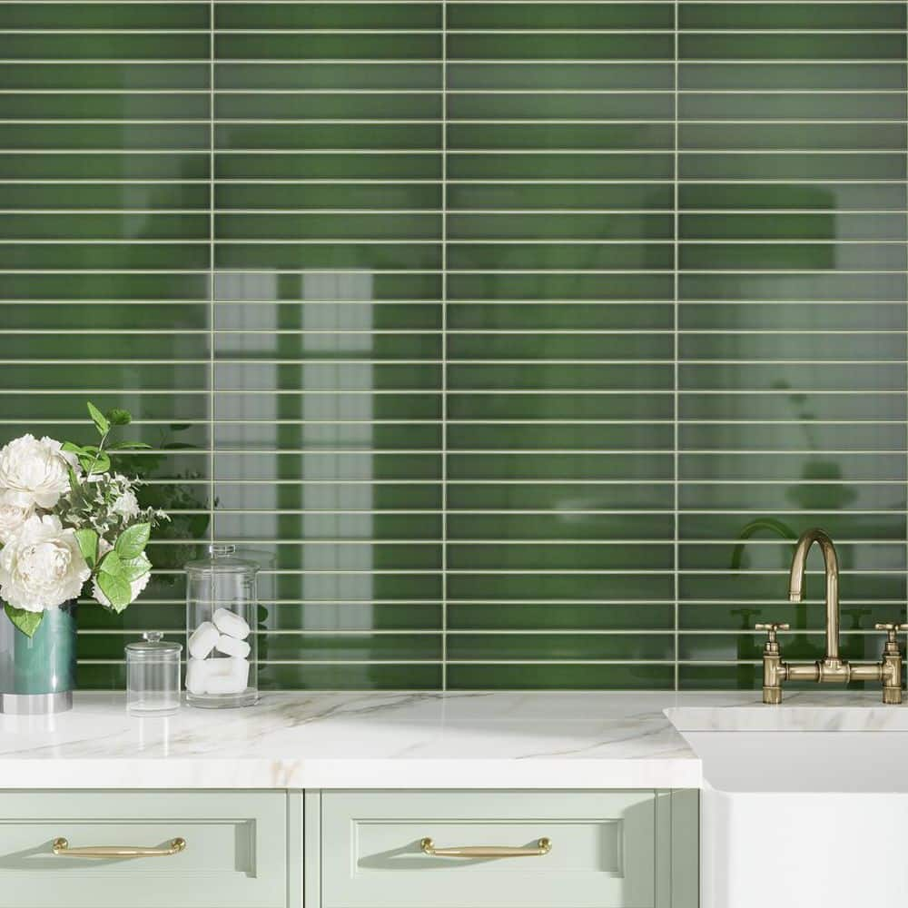 Horizonte 2 x 16 in. Glossy Forest Green Ceramic Subway Wall Tile (10.76 sq ft/case) - 50 Pack