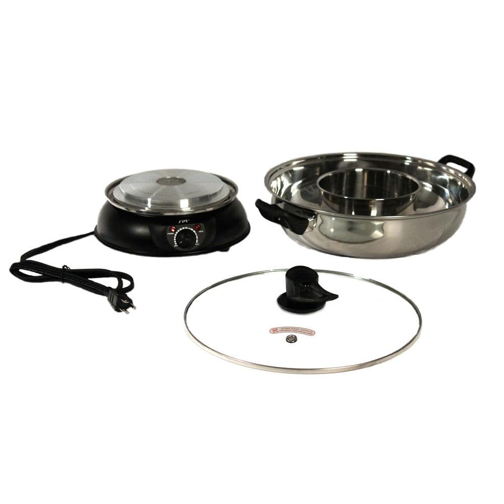 SPT  5 qt. Stainless Steel & Black Electric Shabu Pot