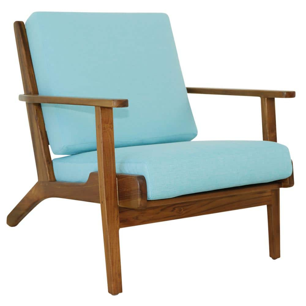 Lonnie Mid Century Modern Sky Blue Fabric Linen Upholstered Accent Armchair