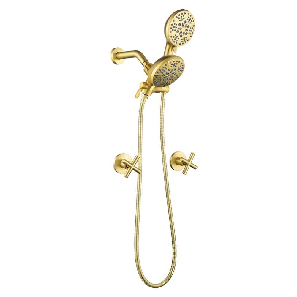 2 Handle Shower Faucet Shower System Complete 2 in 1 Shower Combo Set with Handheld Showerhead Shower Trim Kit Wall Mounted Shower Fixtures Brushed Gold