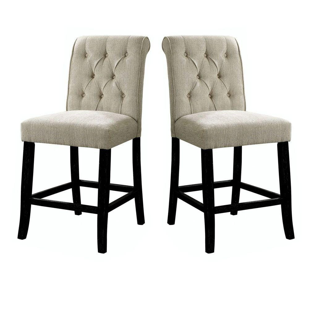 Wooden Fabric Upholstered Counter Height Chair in Ivory And Black in Pack Of Two