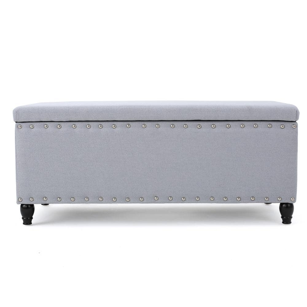Noble House Harrisburg Fabric Storage Ottoman, Light Grey