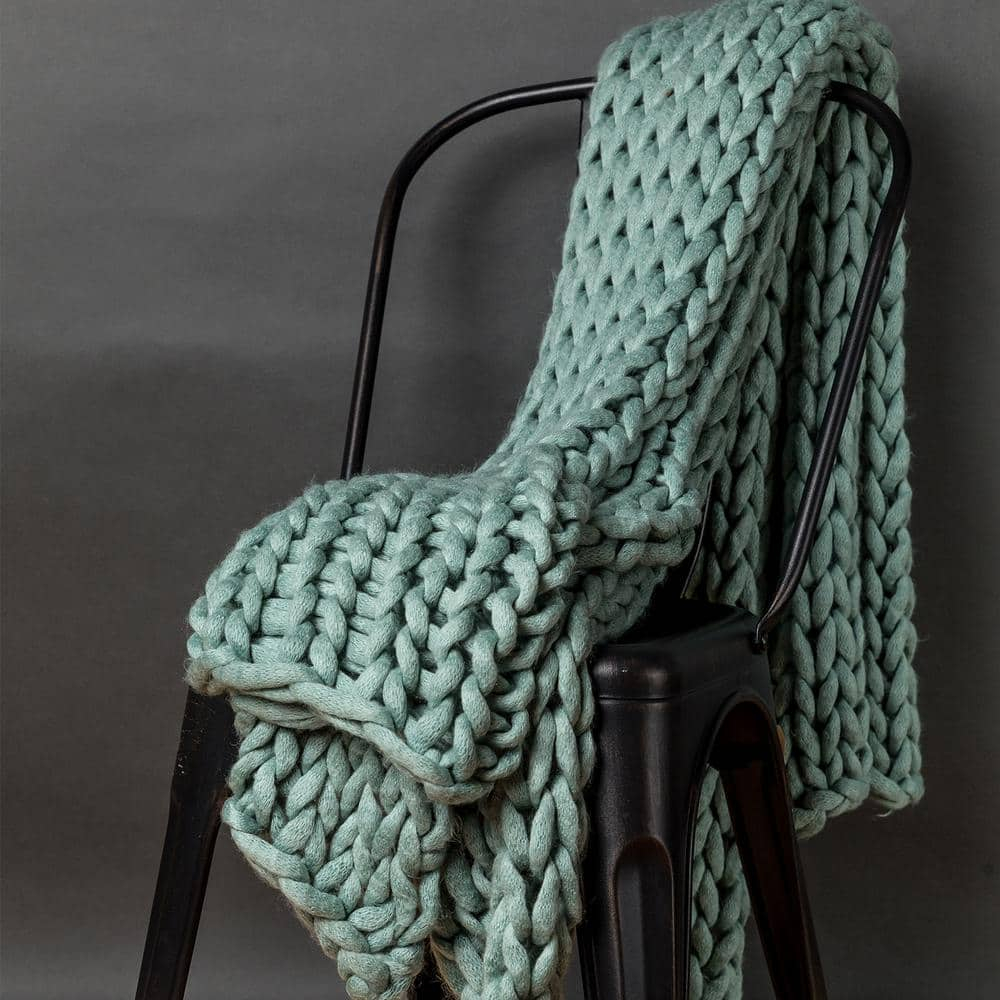 Donna Sharp Aqua Chunky Knit Woven Throw Blanket