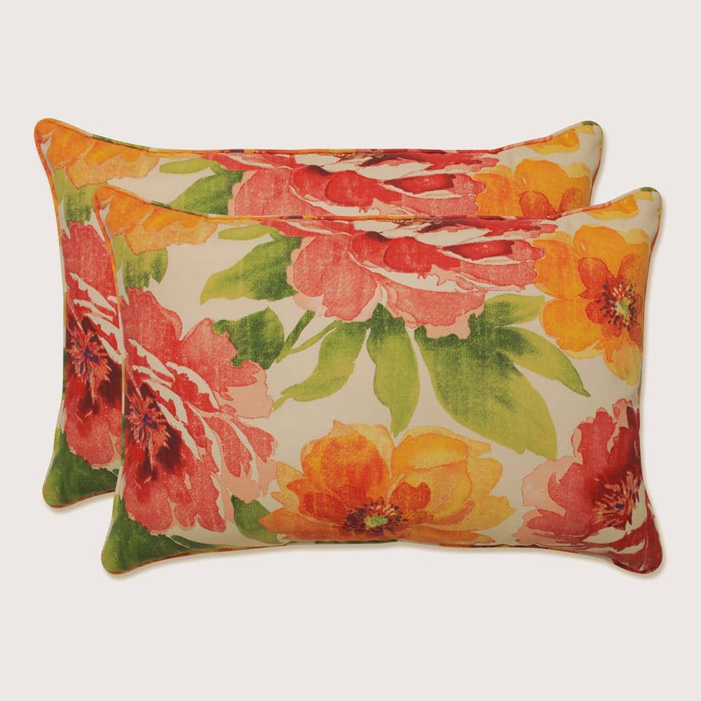 Floral Green Rectangular Outdoor Lumbar Throw Pillow 2-Pack