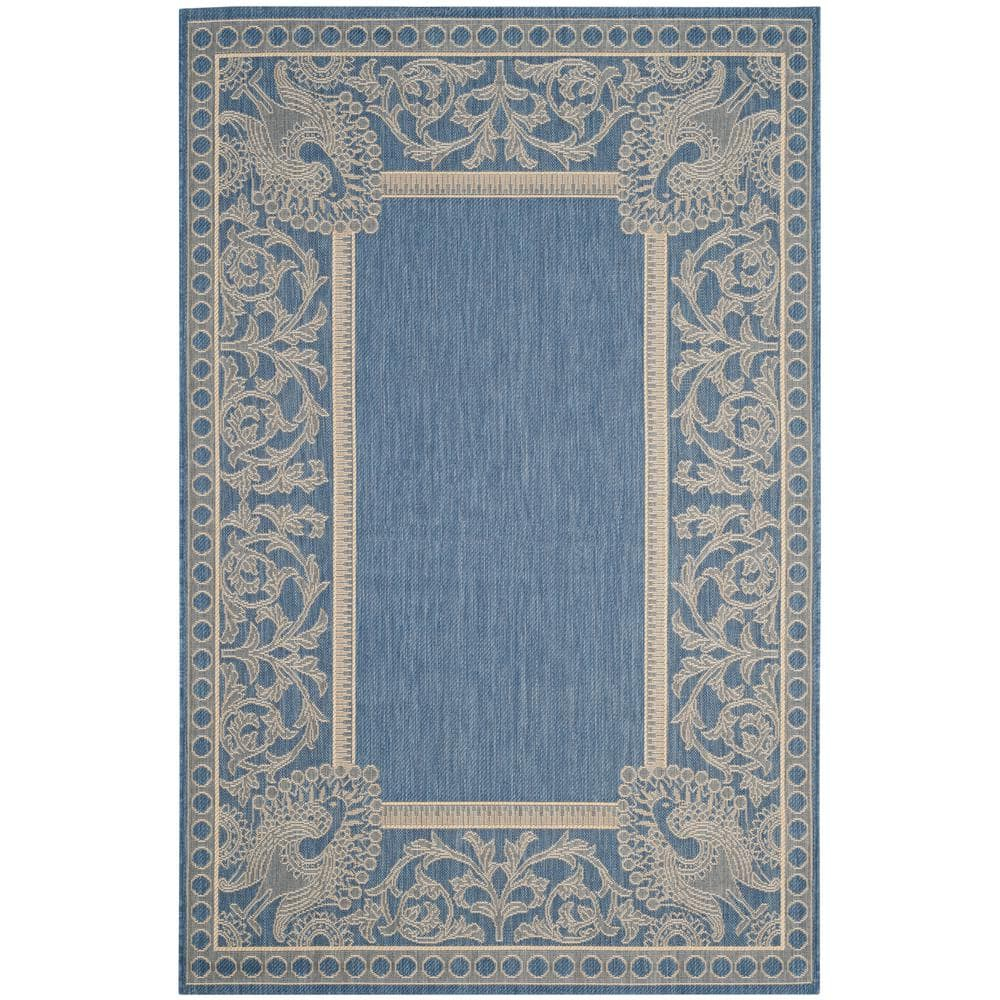 SAFAVIEH Courtyard Cooper Floral Indoor/Outdoor Area Rug, 9' x 12', Blue/Natural
