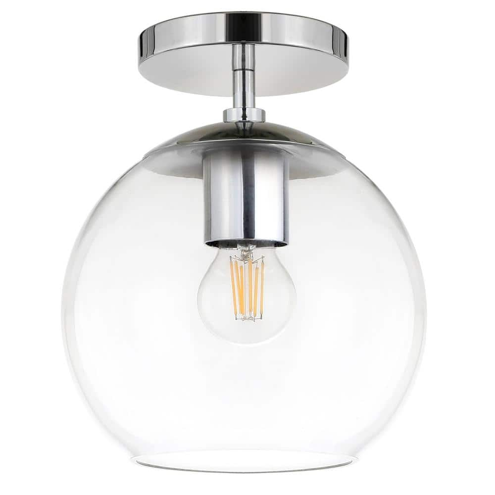 Evelyn&Zoe 9" Polished Nickel Finish Metal/Glass Semi Flush Mount