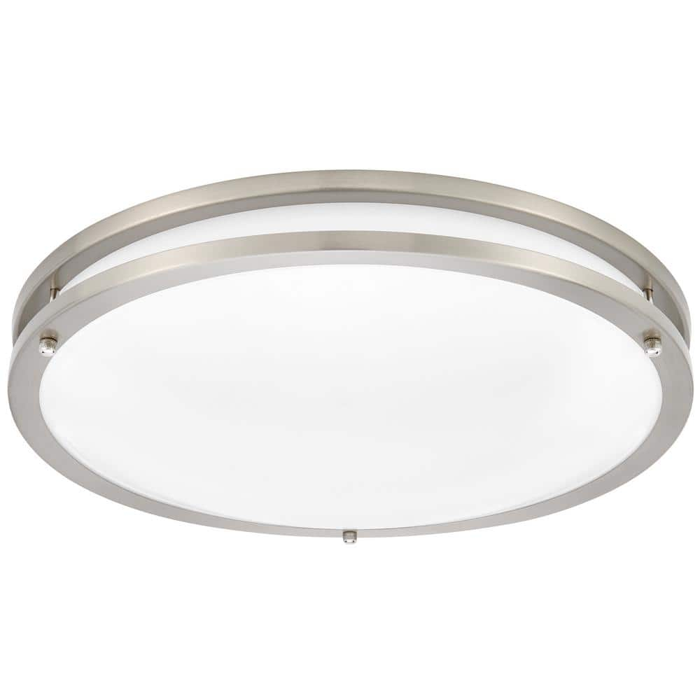 Maxxima 16 in. Satin Nickel LED Ceiling Mount Fixture 3000K Warm White, 2600 Lumens, Dimmable