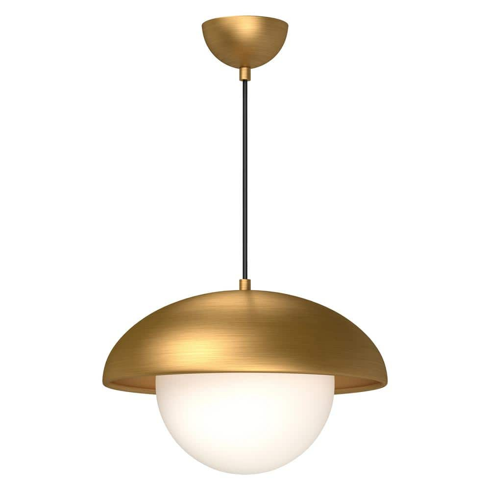 Rubio 16'' Matte Black and Aged Gold Bowl Pendant with Opal Matte Glass