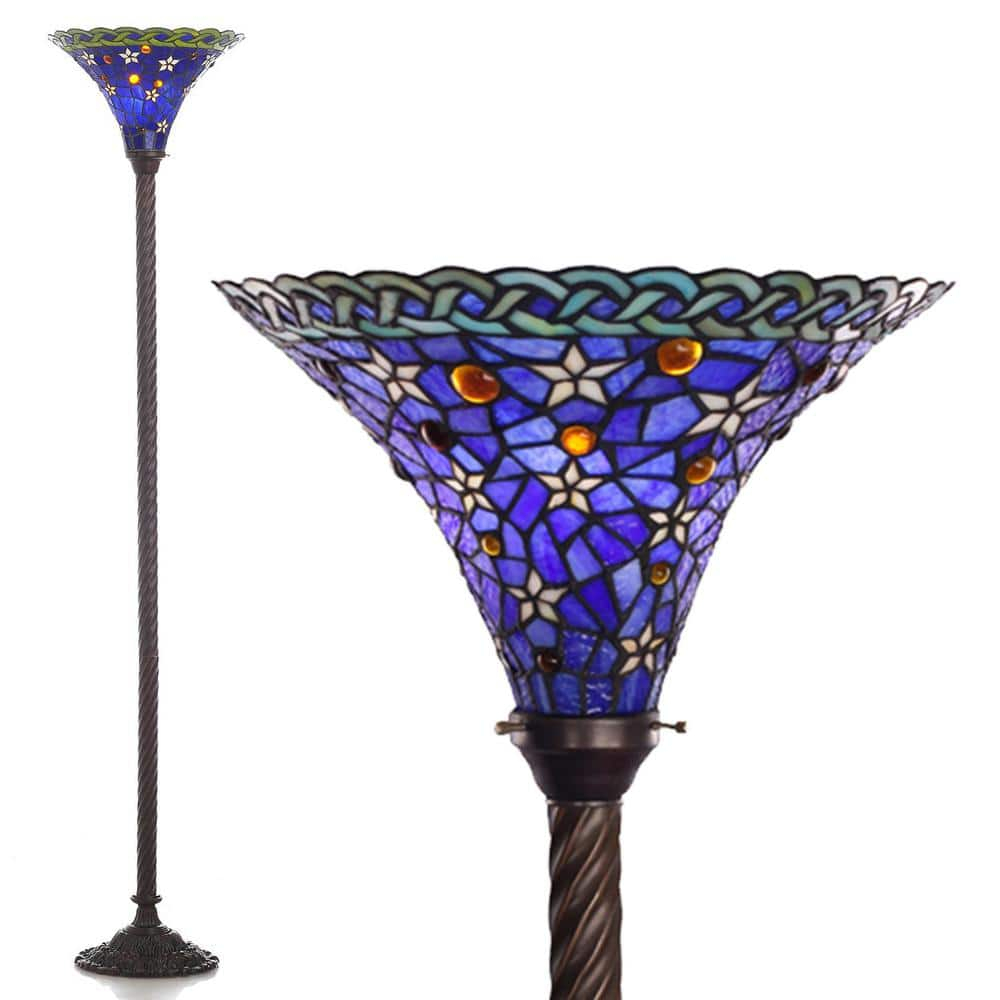 Elegant Blue Star 72" Stained Glass Torchiere Floor Lamp