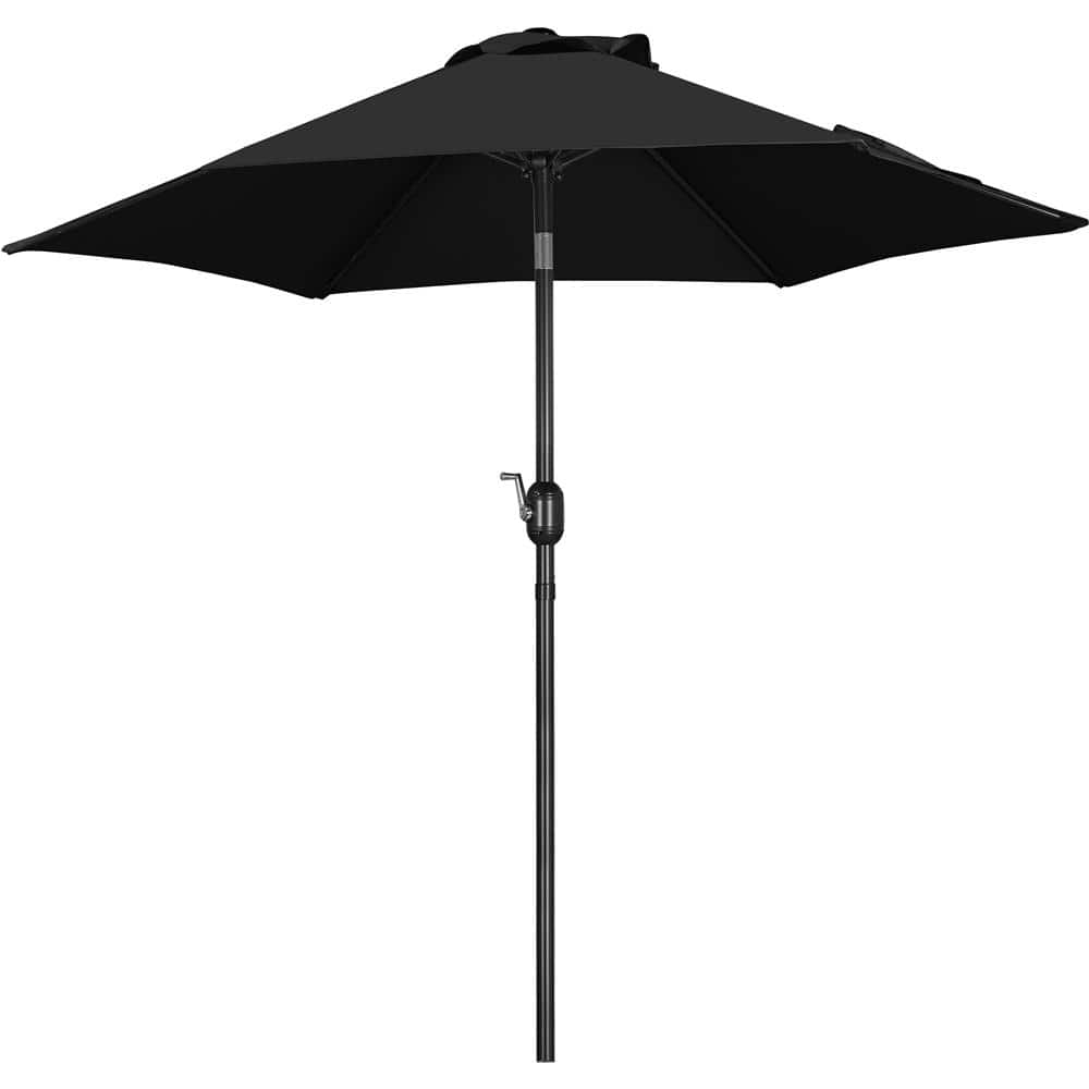 7.5 ft Patio Umbrella Outdoor Table Market Umbrella with Push Button Tilt/Crank, 6 Ribs, Black