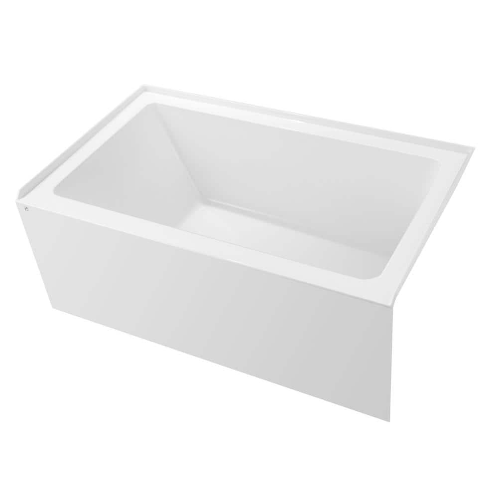 Vanity Art Acrylic Alcove Bathtub with 3 Side Tiling Flange, 54 x 32 inches Slip Resistant Surface 121-Degree Backrest Shower Tub, Reinforced Fiberglass Right Drain Soaking Tub
