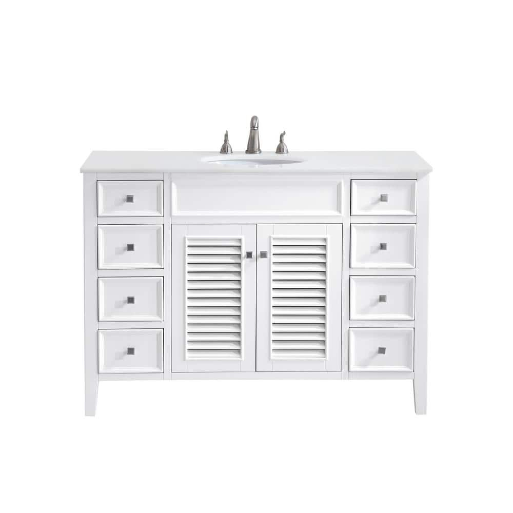 48 in. Single Bathroom Vanity with Ivory White Engineered Marble, White