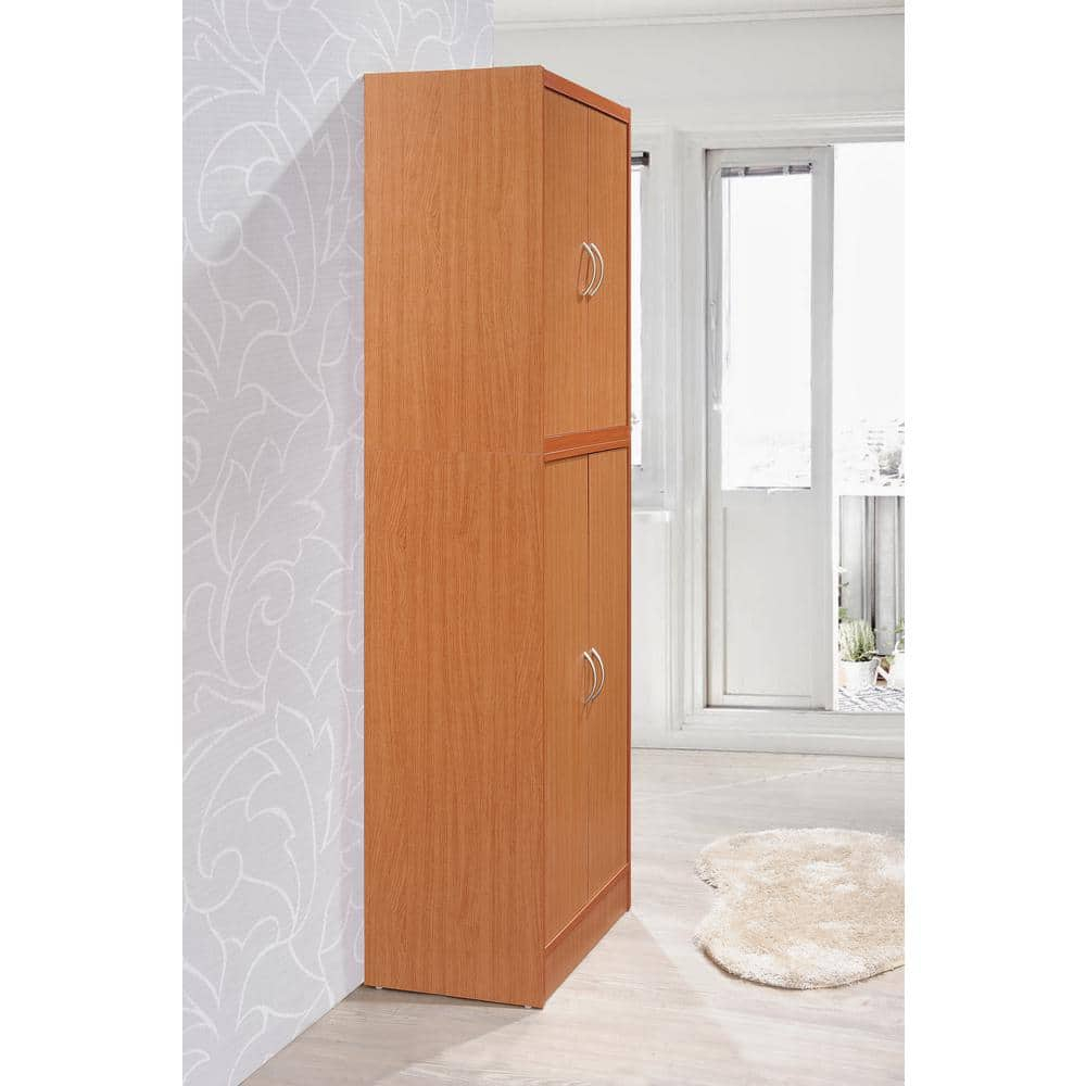Hodedah Dining Room Storage 4 Door Kitchen Pantry China Cabinet, Cherry