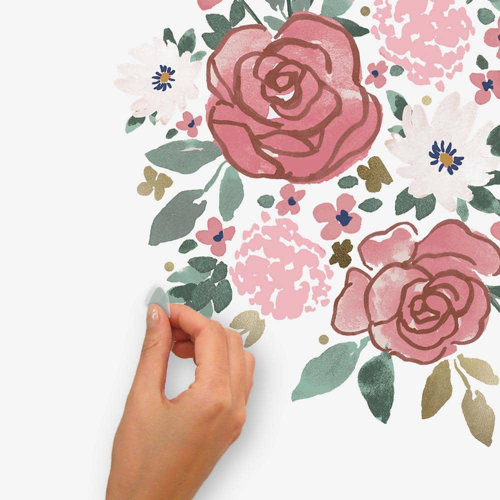 Floral & Gold Pink Peel and Stick Wall Decals by RoomMates, RMK5530GM