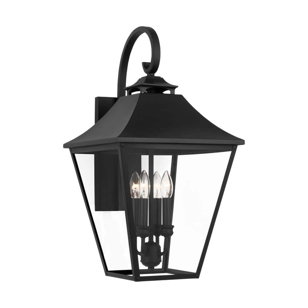 Galena Textured Black 4-Light Outdoor Wall Lantern with Clear Seeded Glass