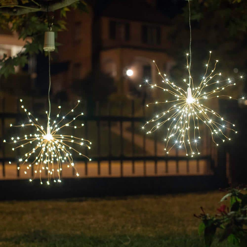 LumaBase Battery Operated Starburst Lights with Remote Control - Set of 2 (White)