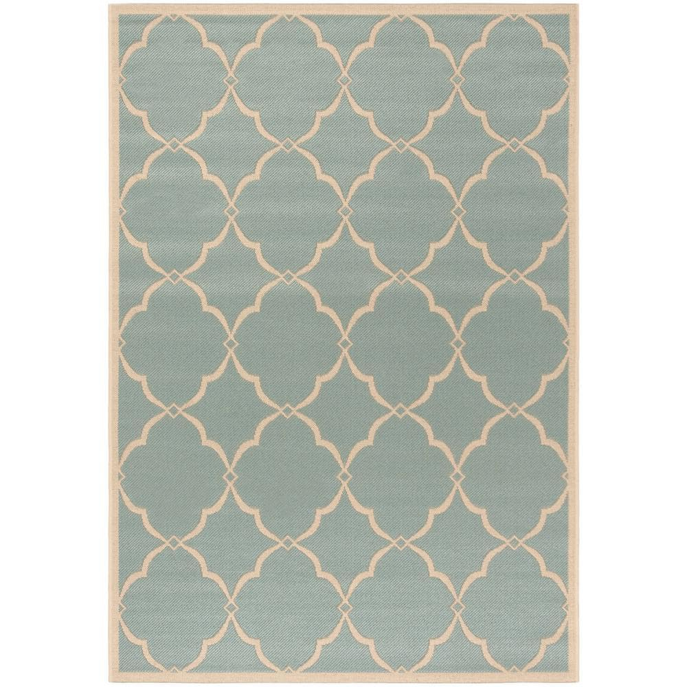 SAFAVIEH Beach House Nick Indoor/Outdoor Area Rug Aqua/Cream, 5'3" x 7'6"