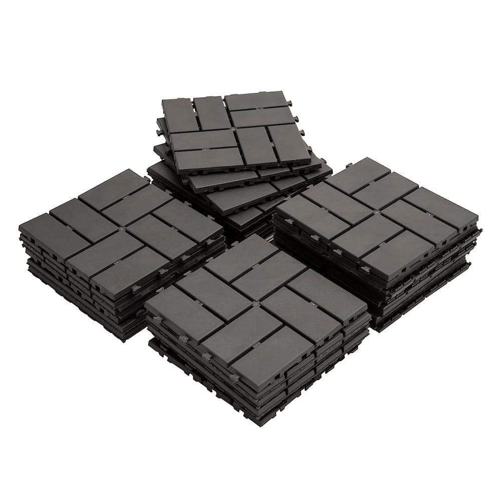 Goovilla Plastic Interlocking Deck Tiles, 27 Pack Outdoor Patio Flooring, 12"x12" Interlocking Decking Tile Outdoor All Weather Use, Waterproof Patio Pavers for Pool Balcony Backyard Porch, Dark Grey