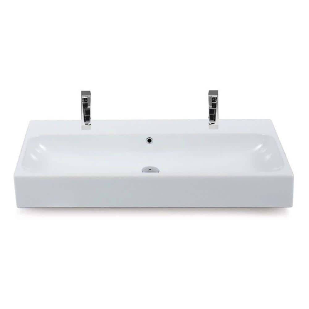 CeraStyle By Nameeks Pinto 18.3'' White Ceramic Rectangular Vessel, Wall Mount Bathroom Sink with Overflow