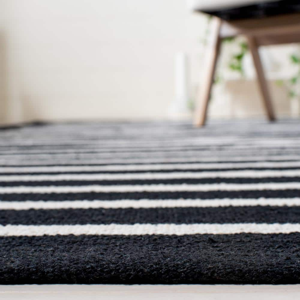 SAFAVIEH Montauk Collection Area Rug - 9' x 12', Black & Ivory, Handmade Flat Weave Boho Farmhouse Cotton Modern Stripe, Ideal for High Traffic Areas in Living Room, Bedroom (MTK313Z)