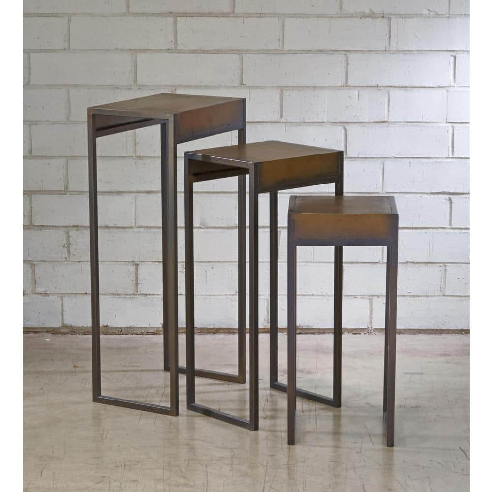 Tripar International Set of 3 Bronze and Black Rectangular Solid Side Table 29.50"