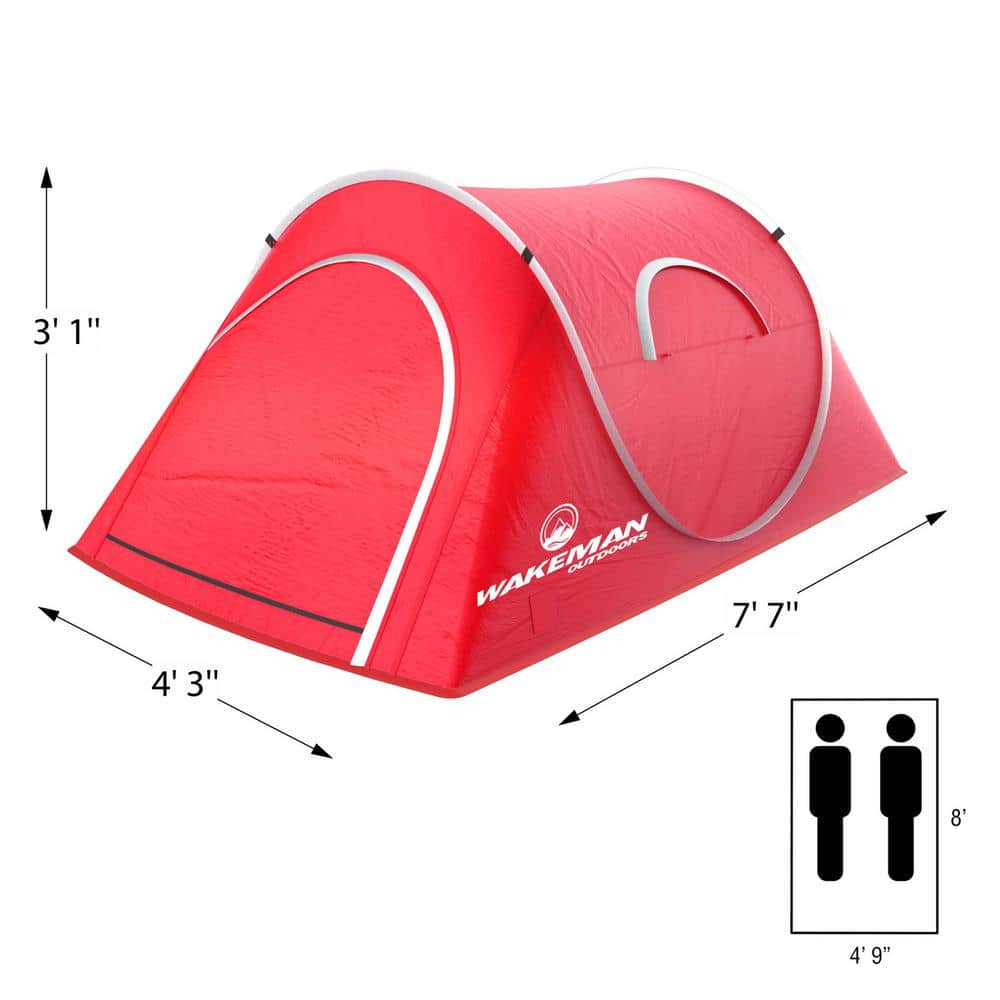Wakeman Outdoors 2 Person Pop Up Tent with Layered Door and Carry Bag, Red
