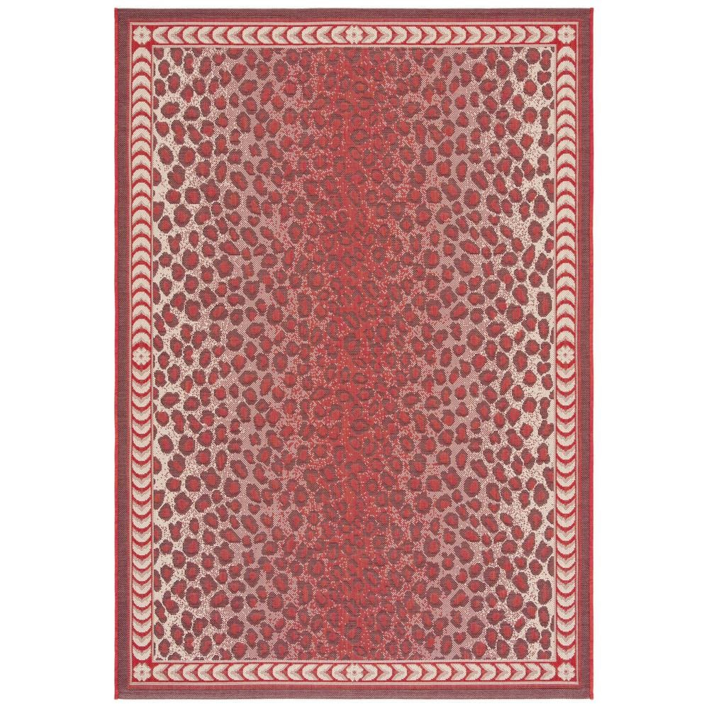 SAFAVIEH Courtyard Candace Spotted Indoor/Outdoor Area Rug, Red/Beige, 4' x 5'7"