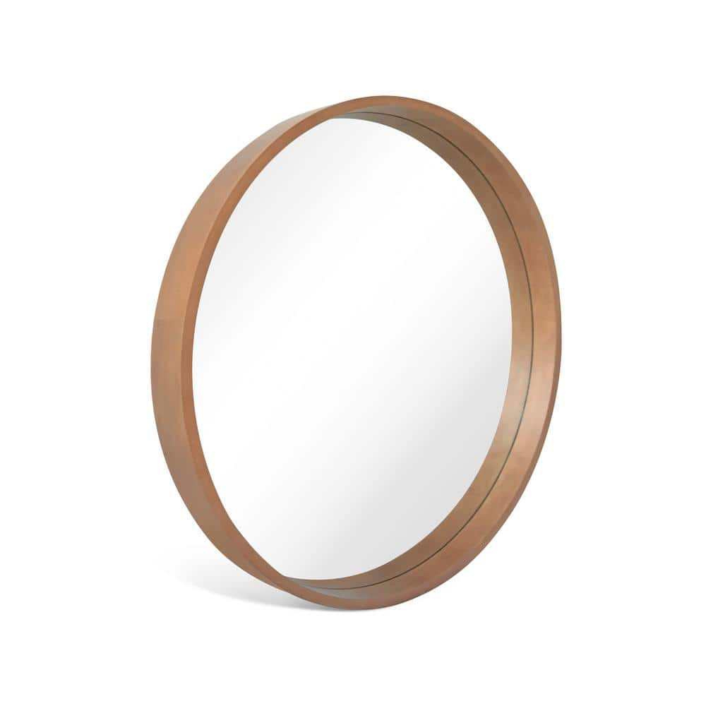WallBeyond Classic Wooden Frame Farmhouse Round Wall Mirror Satin Walnut 24 inches Brown