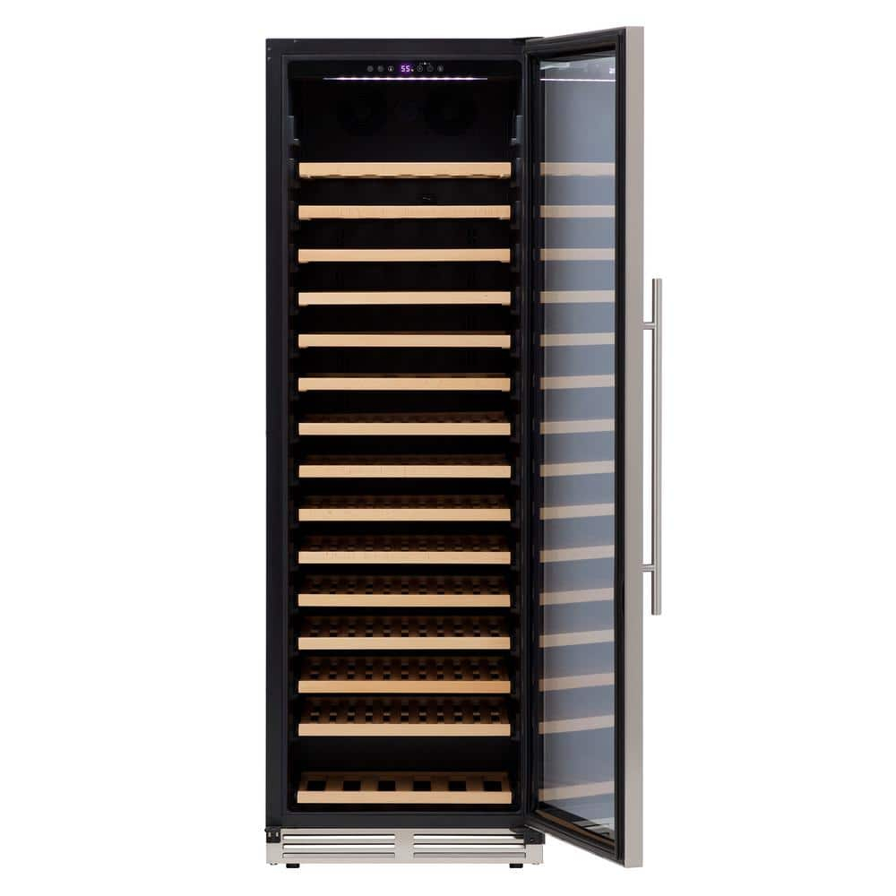 Avanti Wine Cooler Designer Series Freestanding Single-Zone Chiller, 176-Bottle Capacity with Wooden Pull-Out Shelves Double-Pane Reversible Glass Door, LED Display, 23.5-Inch, Stainless Steel