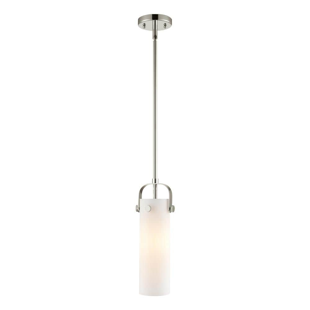 Innovations Lighting  Pilaster II Cylinder - 1 Light 12" Stem Hung Pendant Polished Nickel/Matte White