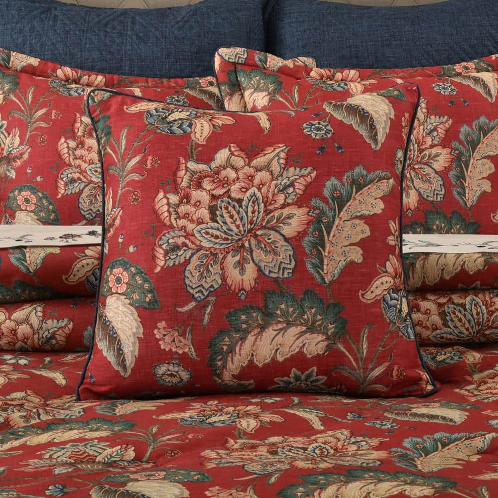 Enchanted Garden Red Cotton Floral Square Throw Pillow 20" x 20"