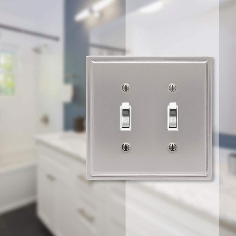 Amerelle 148TTBN Moderne Wallplate, 2 Toggle, Steel, Brushed Nickel, 1-Pack
