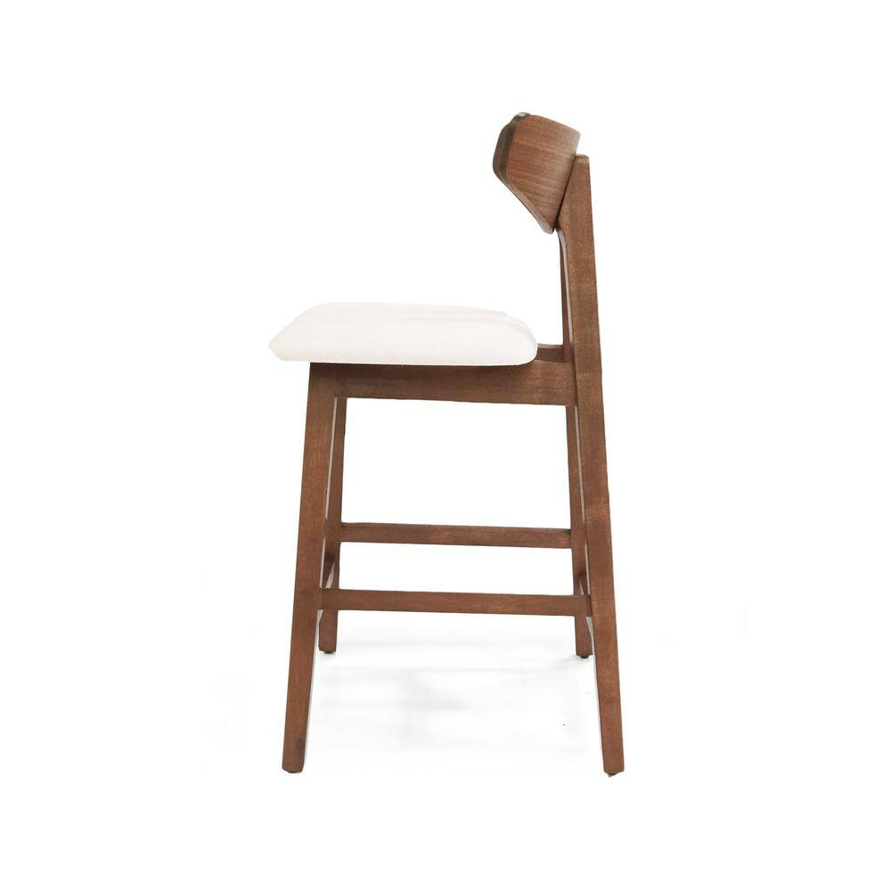 Noble House Marten Indoor Fabric Upholstered Wood Counter Stools, Set of 2, Light Beige
