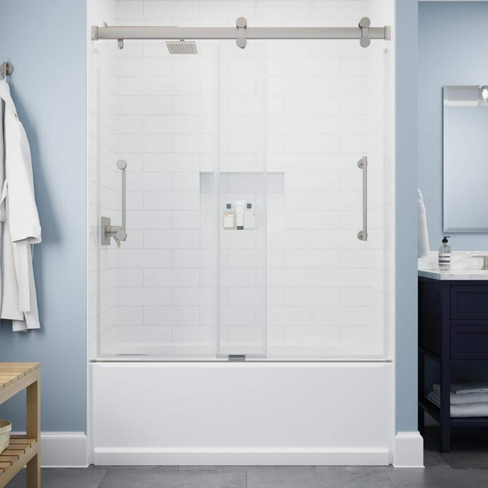 Delta Paxos 60 in. x 62-1/4 in. Frameless Sliding Bathtub Door in Chrome with 5/16 in. (8mm) Tempered Clear Glass, SD5758473