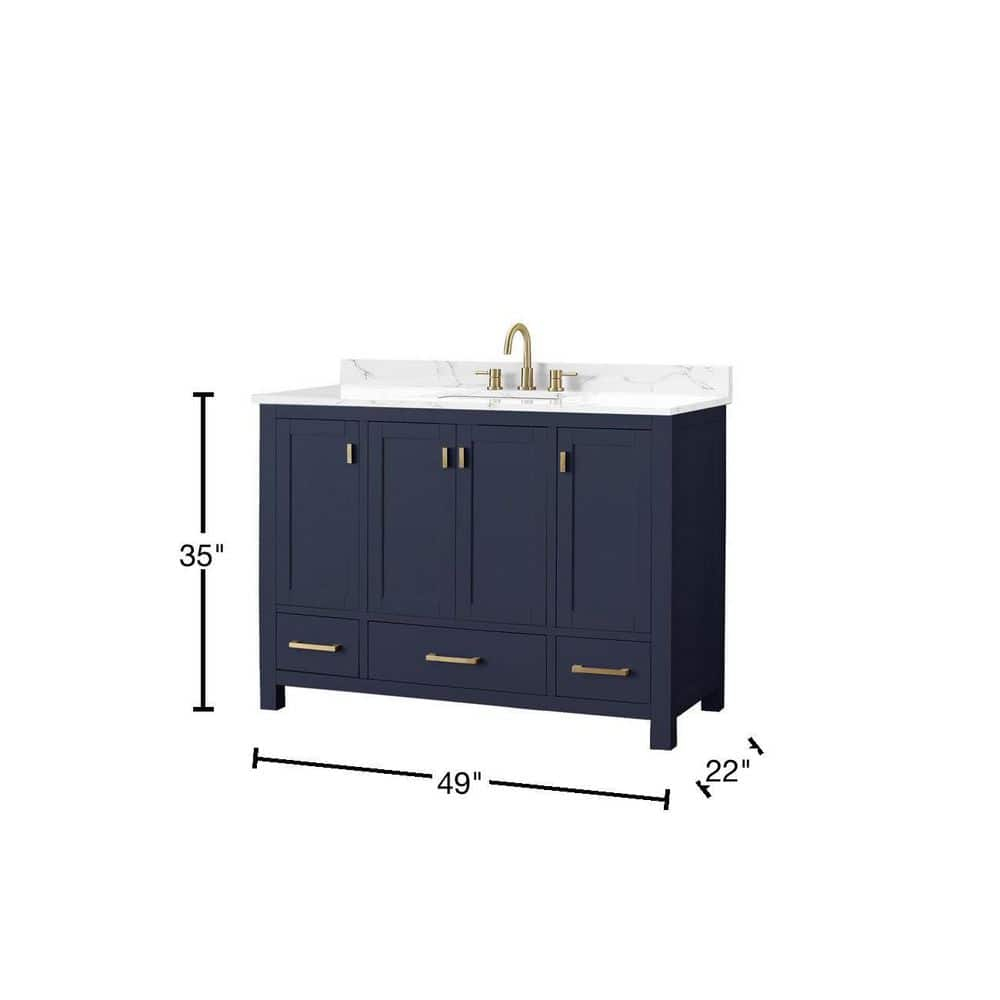 Navy Blue Solid Wood Single Sink Vanity with Stone Top