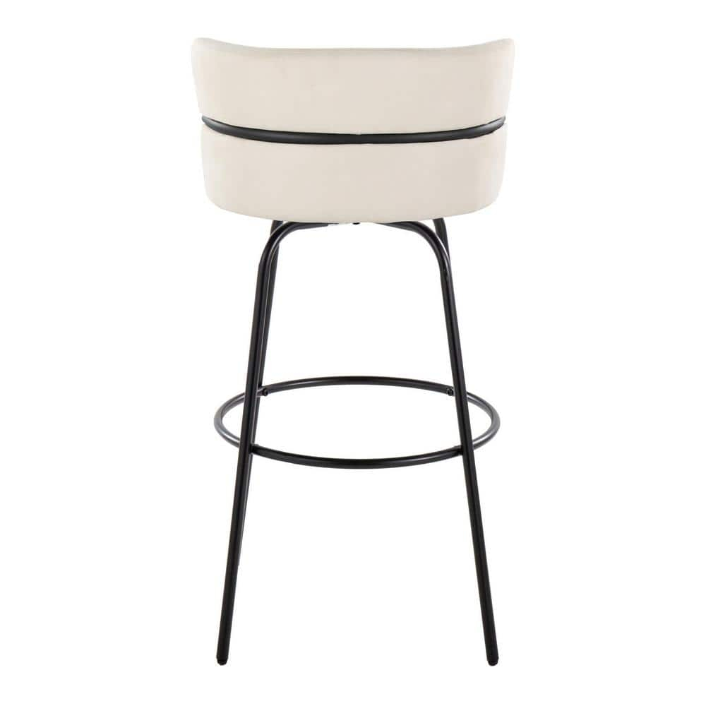 LumiSource Black Metal, Cream Fabric Cinch Claire 30" Fixed-Height Barstool - Set of 2