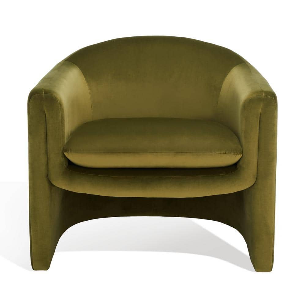 SAFAVIEH Couture Laylette Collection Modern Wood Fabric Foam Metal Solid Print Accent Chair, Olive Green