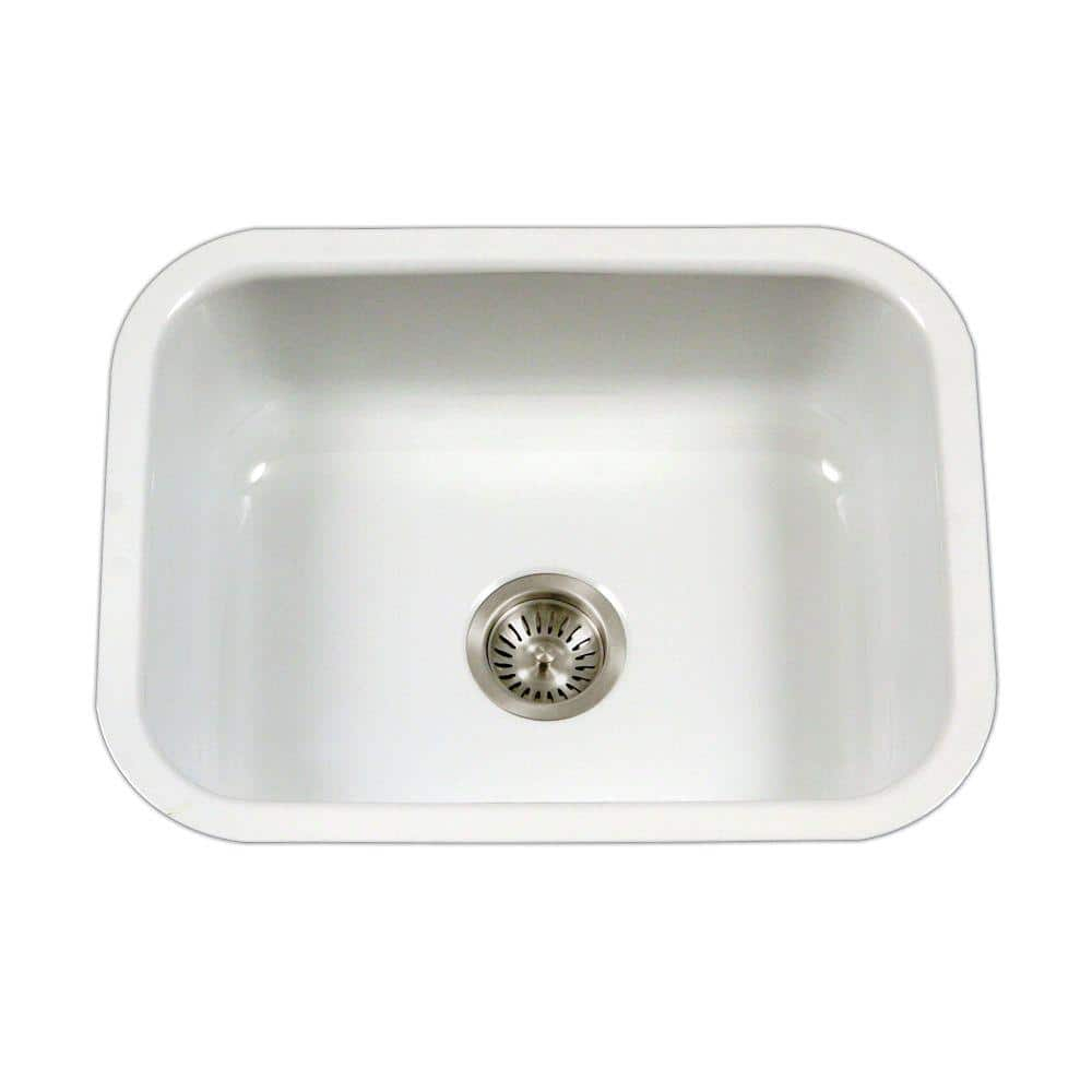 Houzer Porcela 23 in White Porcelain Enamel Steel Undermount Single Bowl Kitchen Sink - PCS-2500 WH