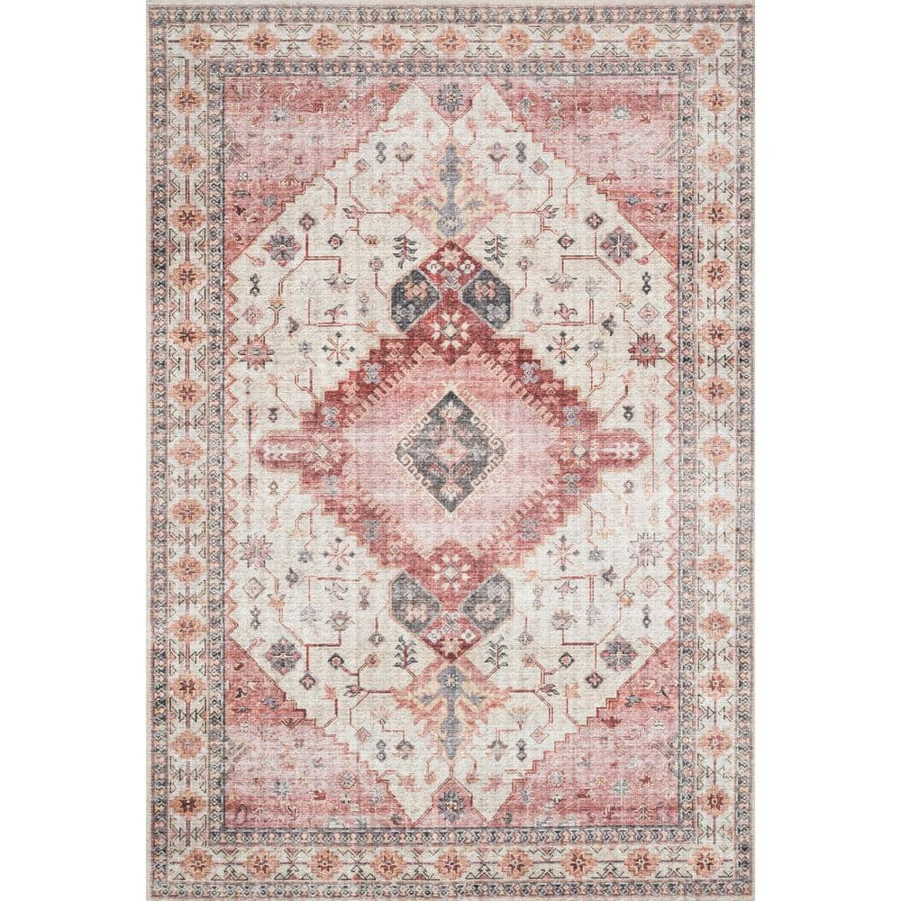 Loloi II Skye Collection SKY-02 Ivory/Berry 6'-0" x 6'-0" Round Area Rug