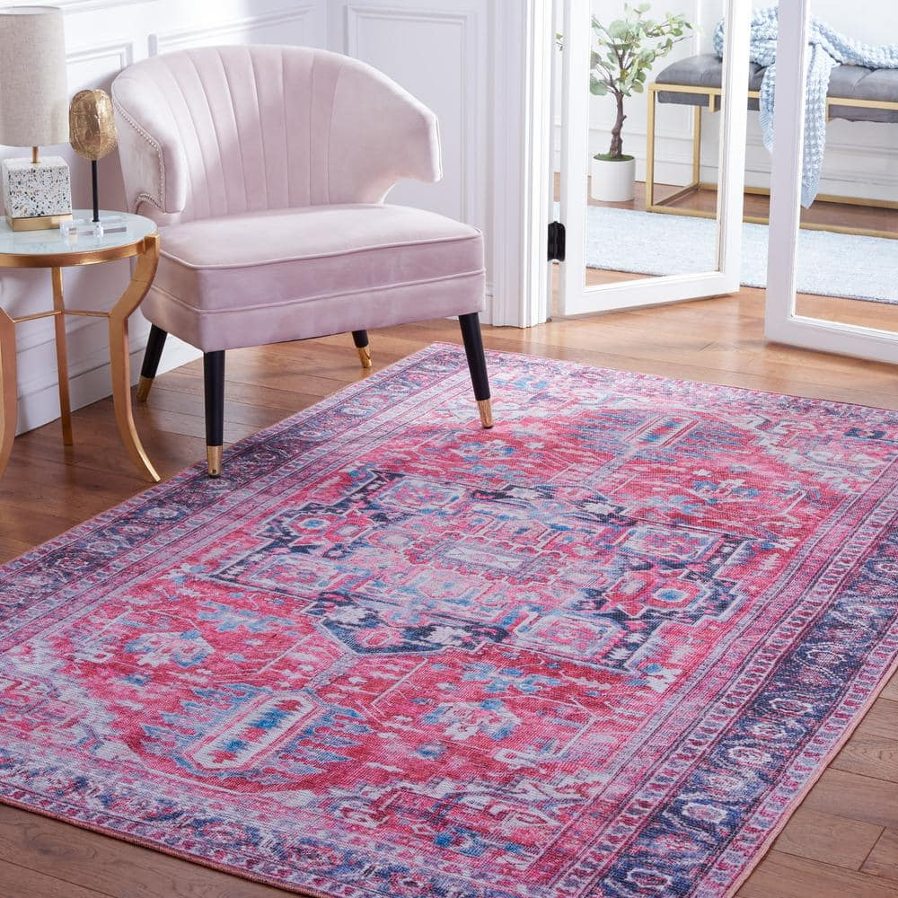 Serapi Red and Navy 9' x 12' Washable Wool Blend Area Rug