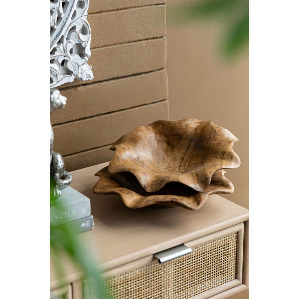 Natural Teak Decorative Bowls Set of 2, 11.8-inch