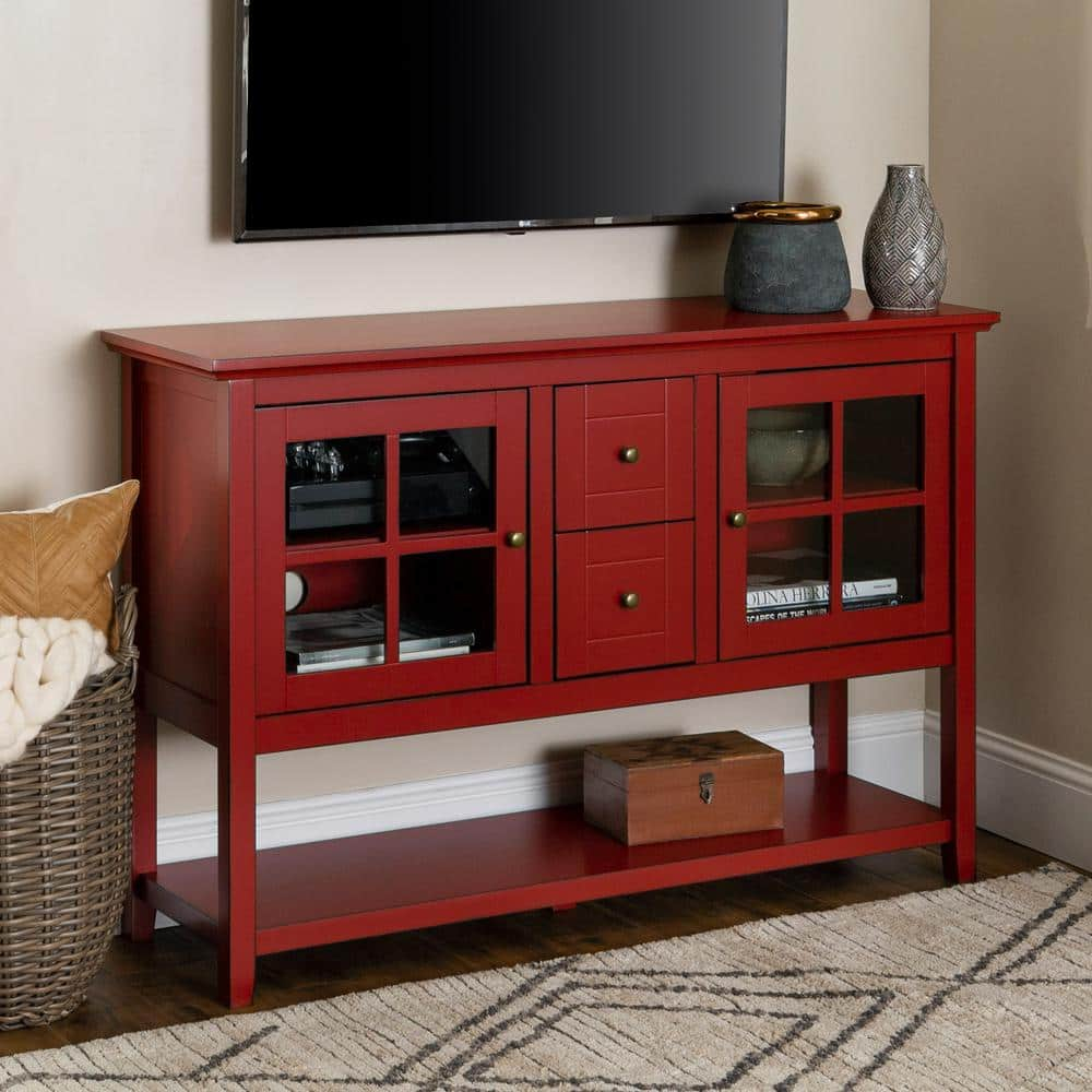 Walker Edison Highboy Transitional Wood TV Stand for TVs up to 55" - Antique Red