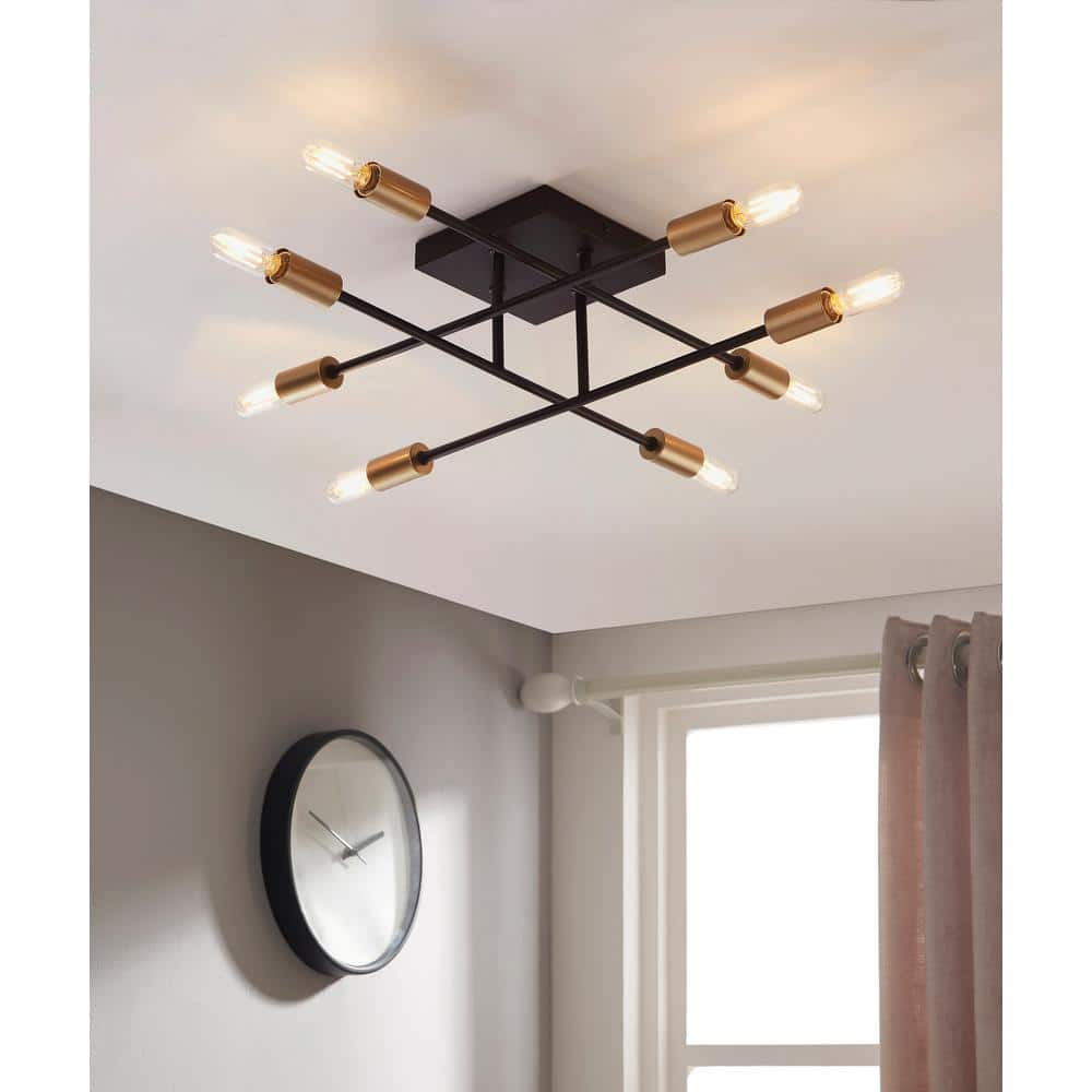 Halton  8 Light Black and Gold Flushmount Ceiling Fixture