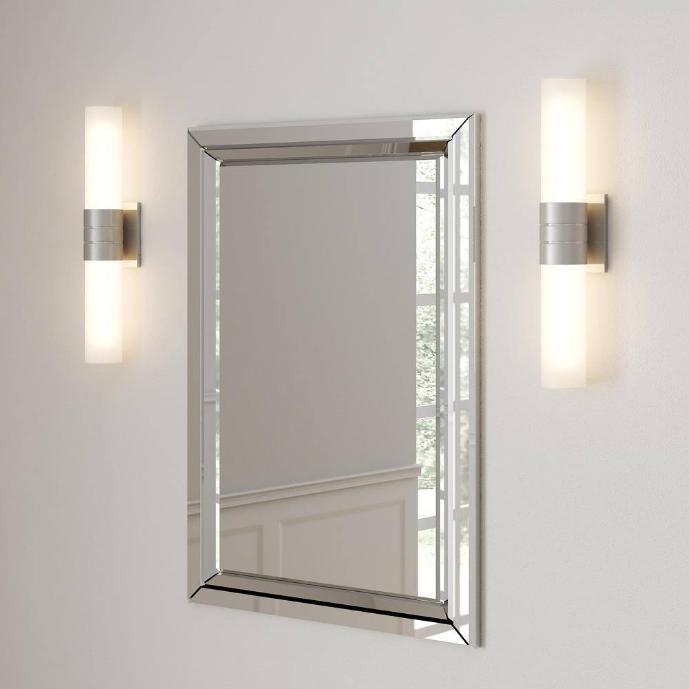 Brushed Nickel 21" Cylinder Wall Sconce with White Glass