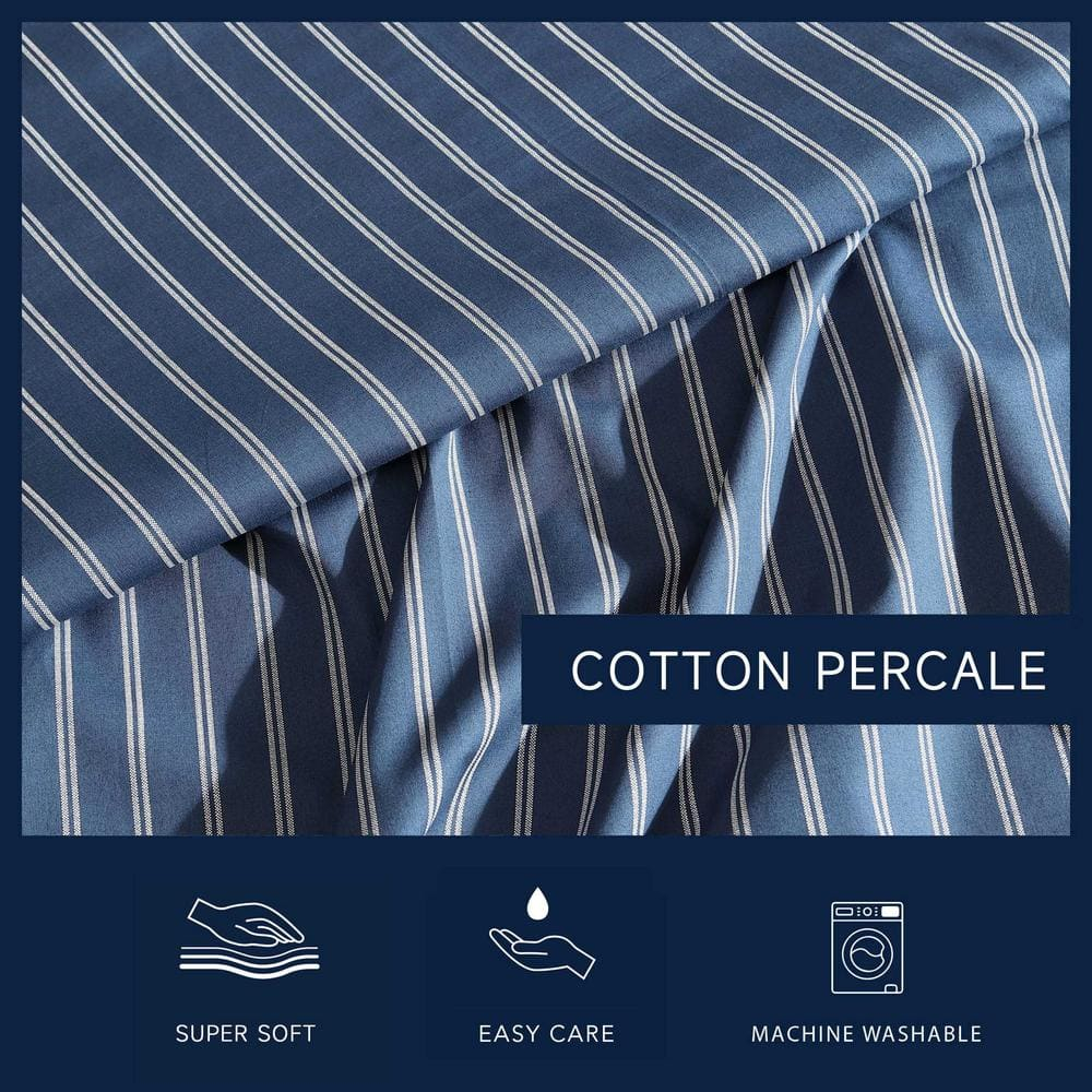 Nautica - Full Sheets, Premium Cotton Percale Bedding Set, Striped Bedding Set, Oeko-Tex Certified (Richmond Stripe Blue, Full)