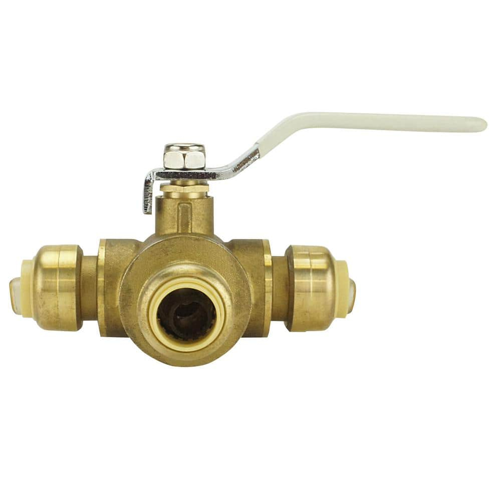 1/2 Inch Brass Push-To-Connect 3-Way Ball Valve