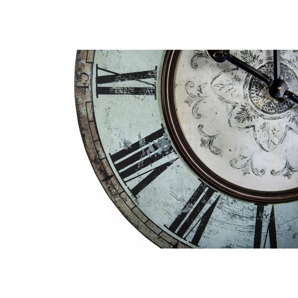 Woven Paths 29" Round Wood Wall Clock in Distressed Mint Finish