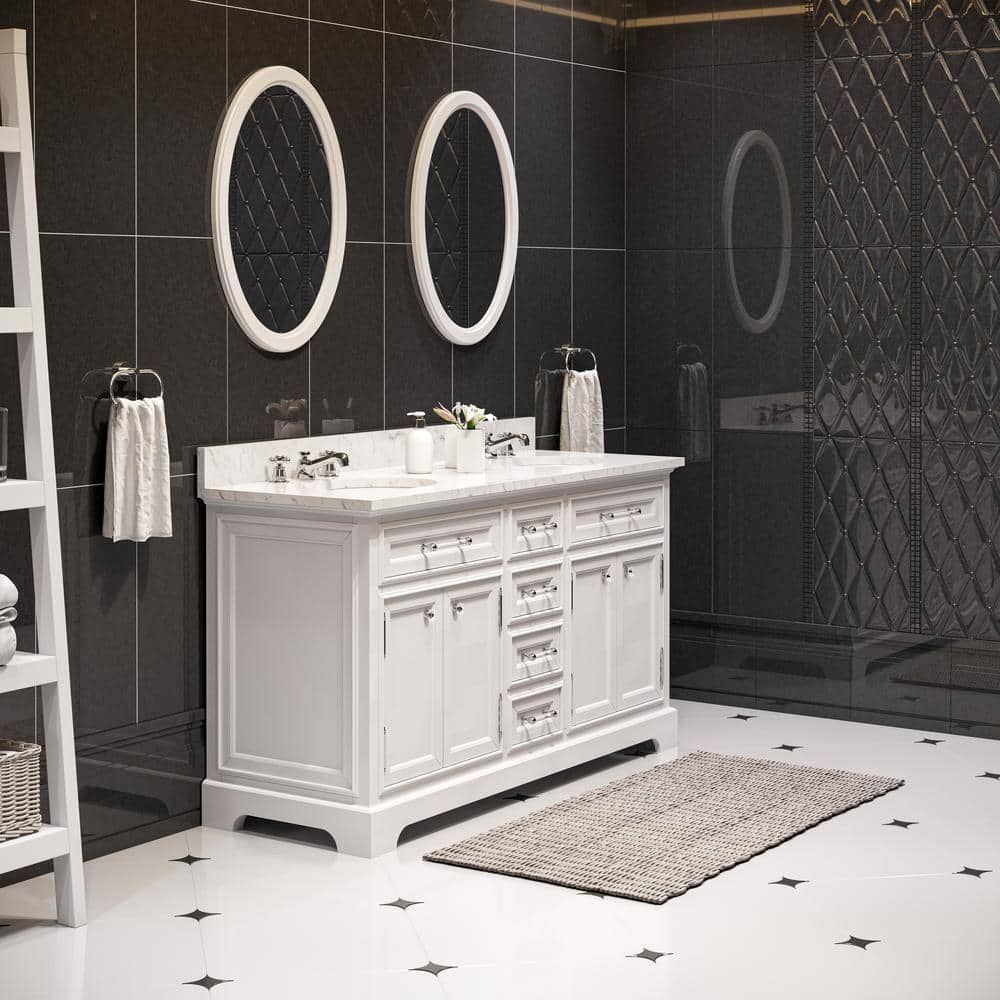 Water Creation Derby 60" Wood Double Bathroom Vanity in Pure White & Chrome