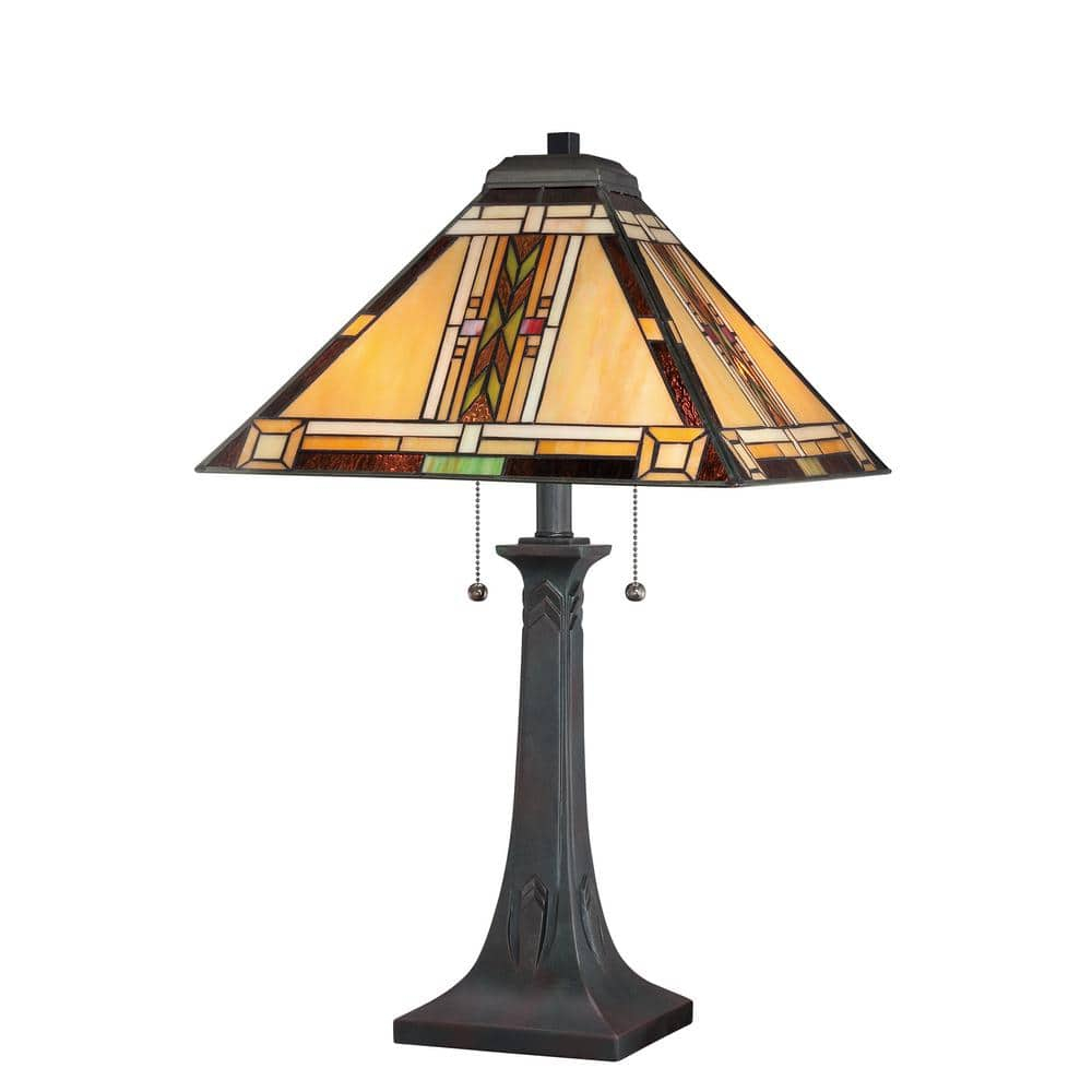 Valiant Bronze 25" Table Lamp with Stained Glass Shade